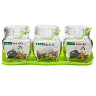Bộ 3 hủ thủy tinh đựng gia vị ba vuông 300ml