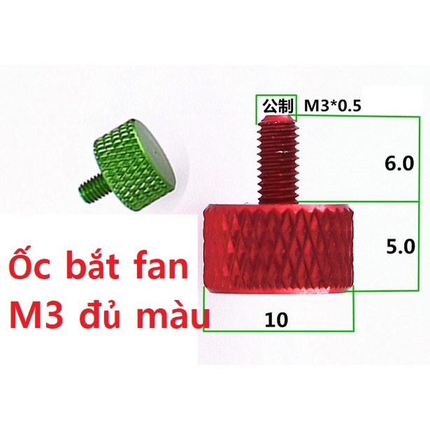 Ốc Vít M3 Bằng Nhôm Màu sắc bắt fan, ốc gắn VGA, ổ cứng, vga, bộ nguồn, nắp case, fan case....