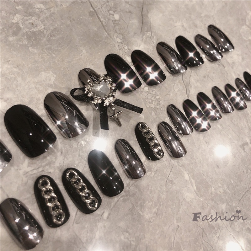 Set 24 Móng Tay Giả Đính Nơ Trang Trí Nghệ Thuật