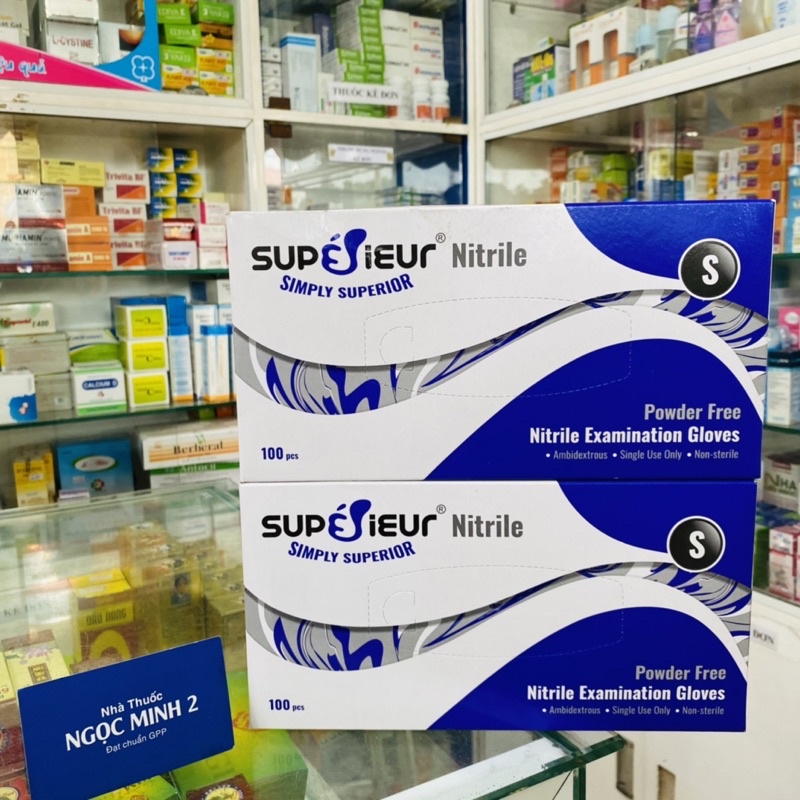 ✅ [Chính Hãng] Găng tay y tế không bột ( size S )nitrile Superieur (hộp 100 cái), bao tay y tế đen, găng tay đen đa năn