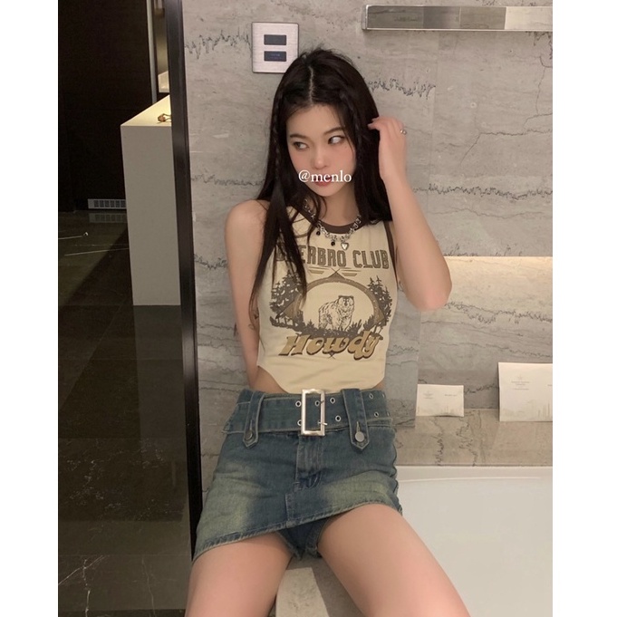 Áo Croptop Sát Nách Hoạ Tiết In Thiết Kế Độc Đáo Cho Phái Nữ