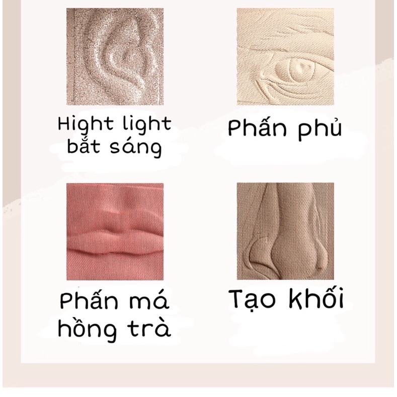 4 trong 1-Bảng 4 ô Minshzee kết hợp 4 sản phẩm tiện lợi phấn má, tạo khối, phấn phủ, hightlights