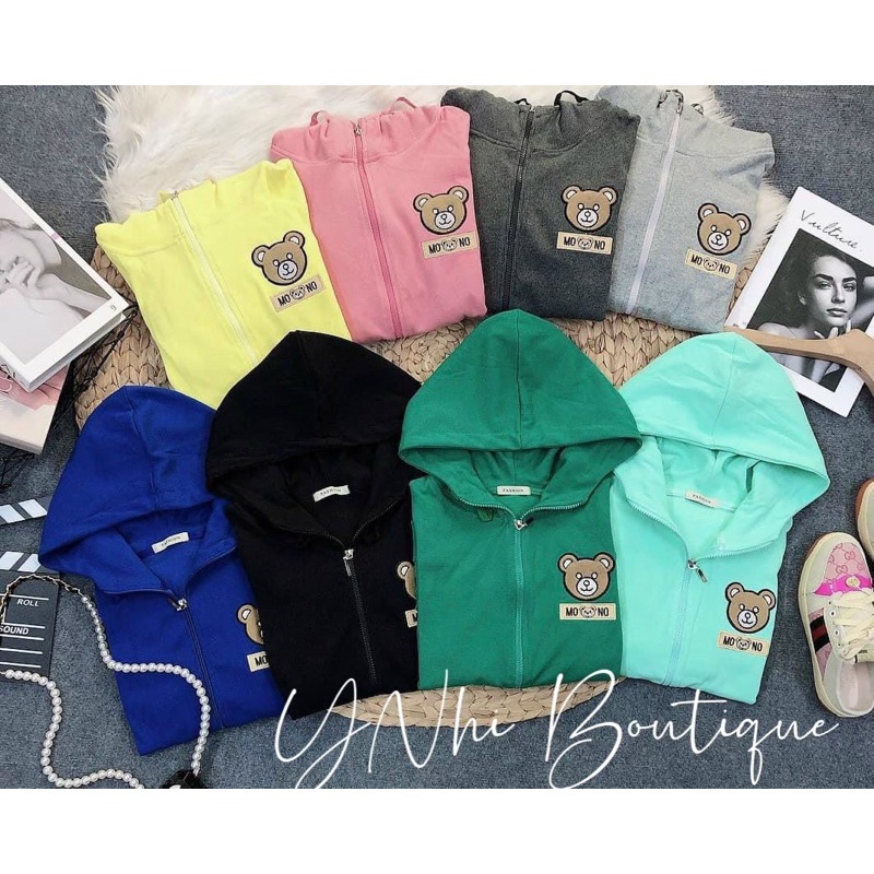 Áo Khoác Nữ Thun Gân Thêu Hình Gấu Hàng Mới