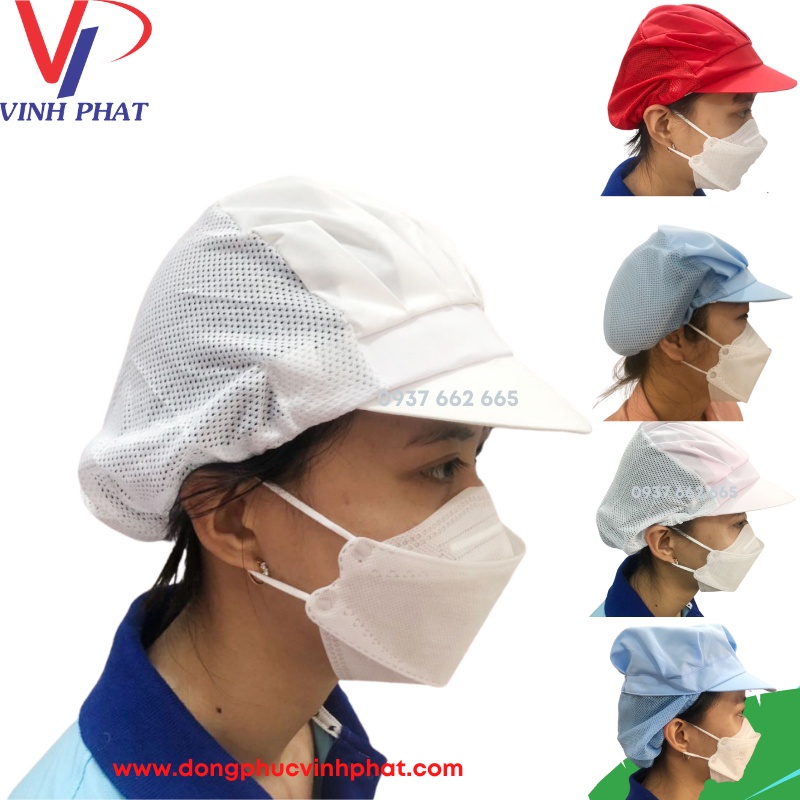 Mũ Đầu Bếp Phối Lưới Nhiều Màu Sắc Thoáng Khí Chống Bụi Chất Lượng Cao, Chuyên Dụng Cho Nhân Viên Phục Vụ Nhà Hàng
