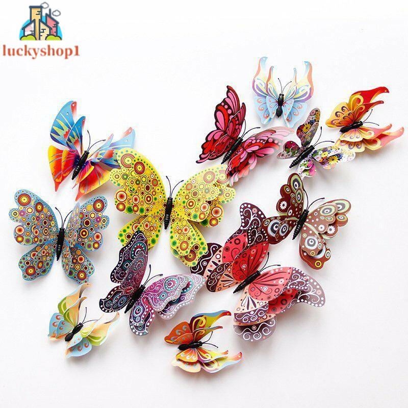 12 Bươm Bướm Dán Tường 3D Bằng Nhựa PVC Nhiều Màu Sắc Để Lựa Chọn Cho Phòng Trẻ Em #An#44635#D526c5
