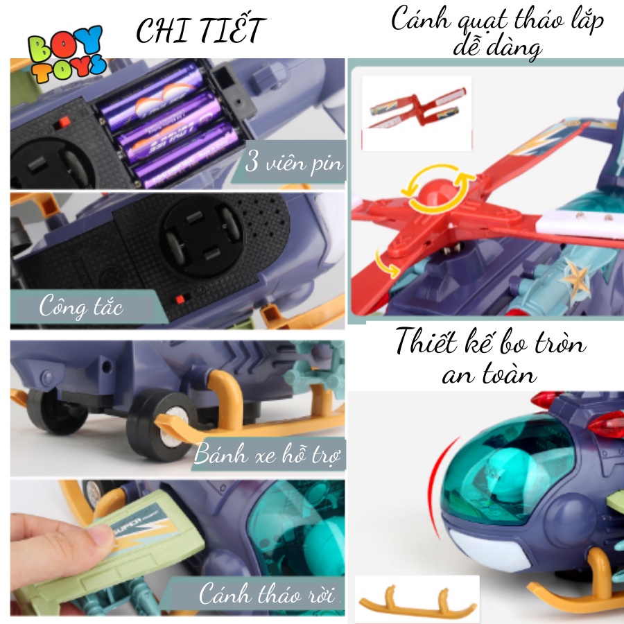 Đồ chơi máy bay trực thăng chạy pin có nhạc và đèn, cảm ứng tự động tránh vật cản cực thú vị, đồ chơi bé trai thú vị