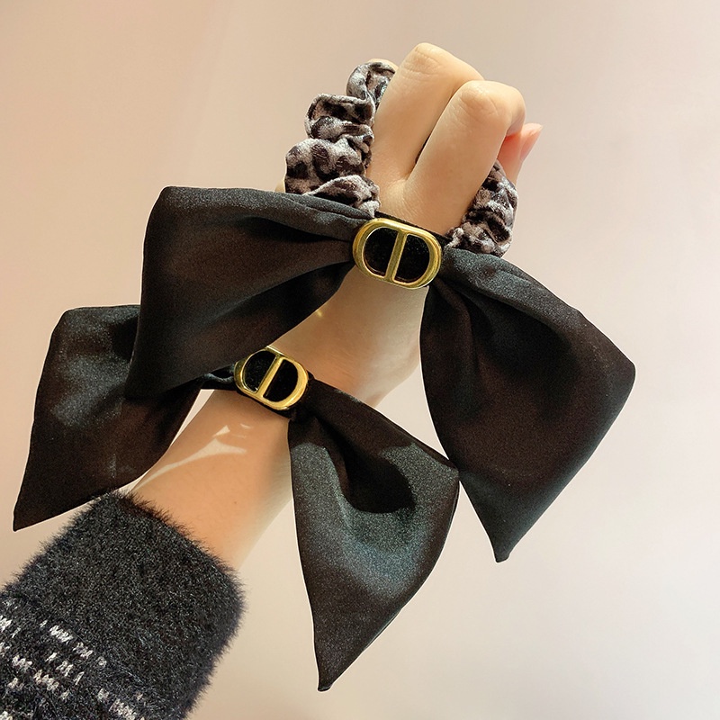 Dây cột tóc da PU thắt nơ họa tiết da báo phong cách cổ điển thời trang