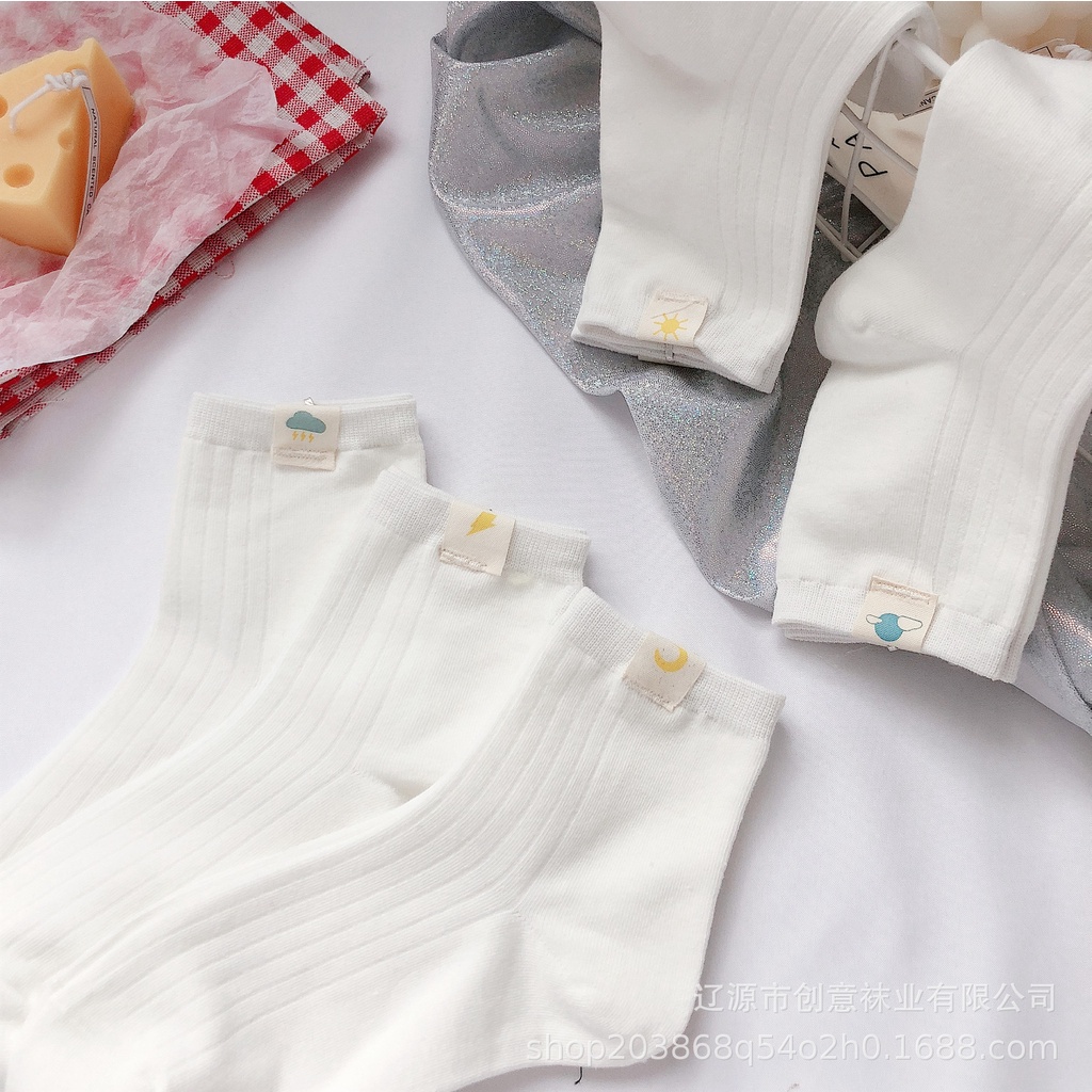 Vớ trắng nữ cổ cao Hàn Quốc Tất gân trơn cổ trung nữ Nhật Bản Cotton