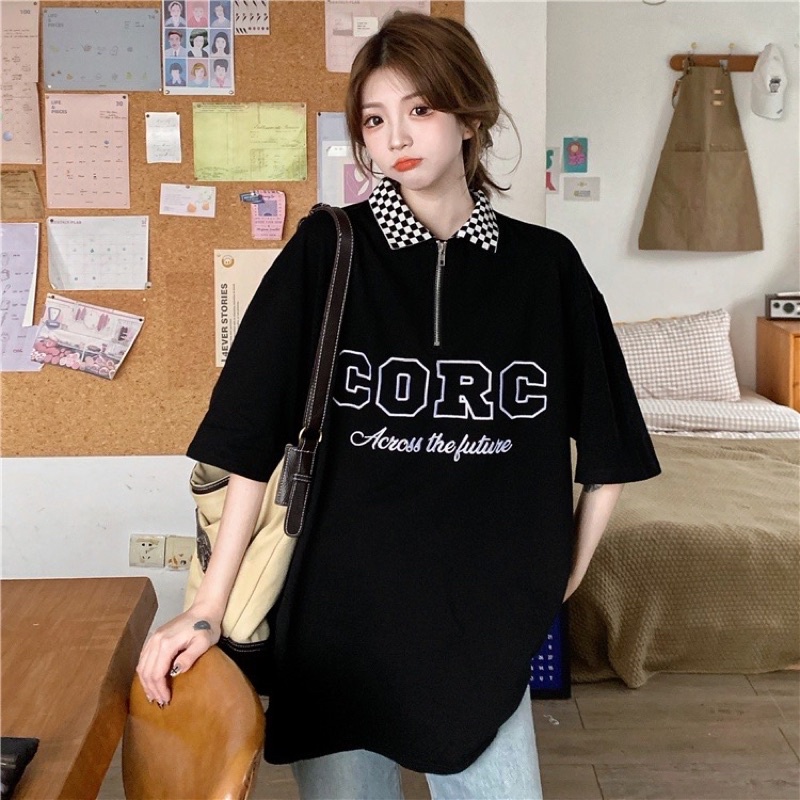 Áo Thun Polo Unisex CORC màu ĐEN form rộng  Chất thun da cá form nam nữ unisex/Áo thun có cổ style Ulzzang