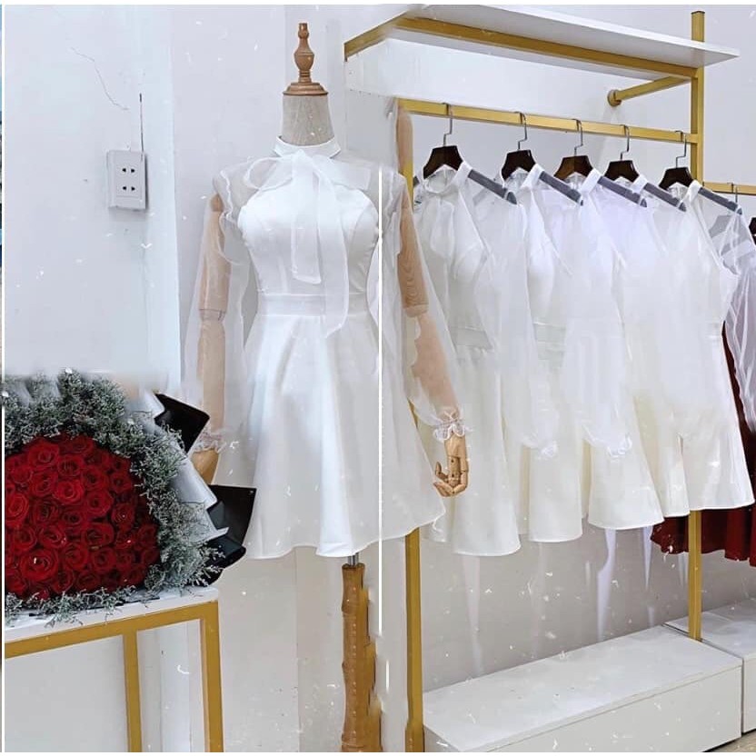 Đầm dự tiệc trắng xòe bồng nơ cổ siêu đẳng cấp Clara Dress | BigBuy360 - bigbuy360.vn