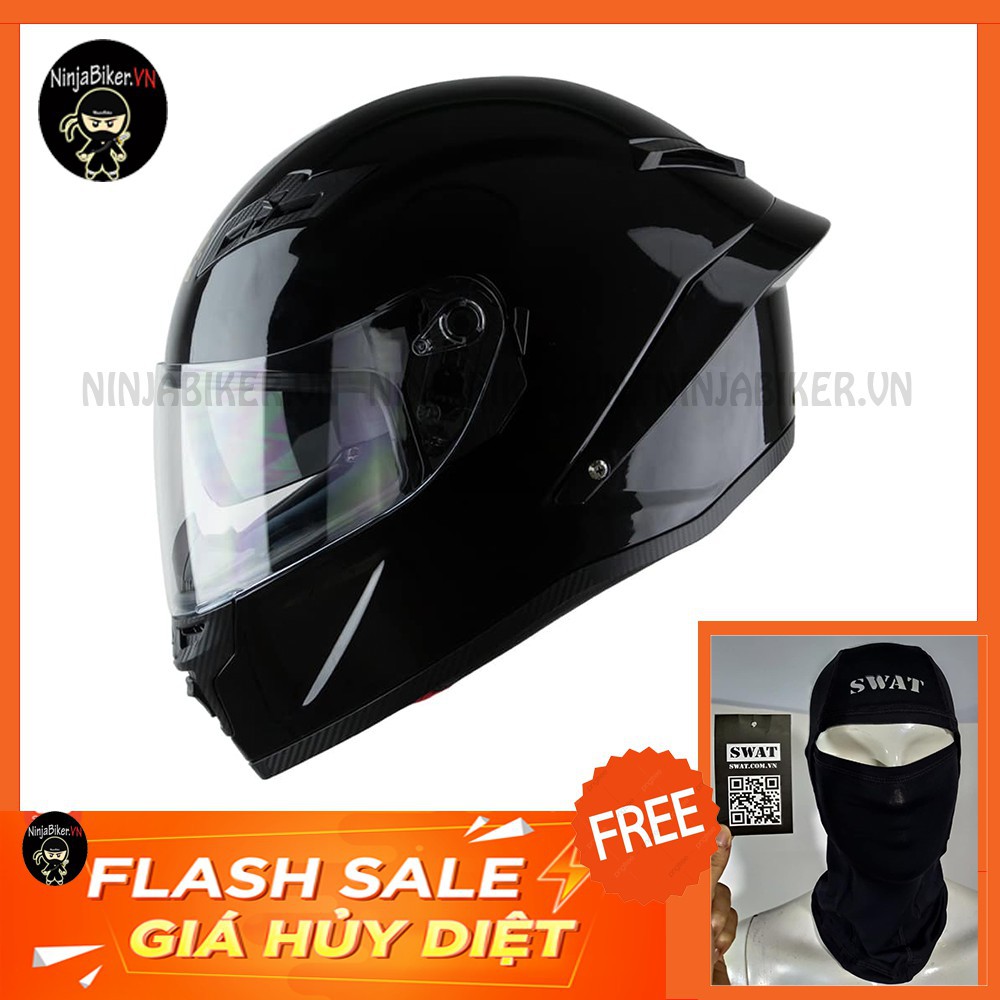 NÓN FULLFACE M137 ĐEN BÓNG( 2 KÍNH) TẶNG KHĂN TRÙM ĐẦU SWAT ...