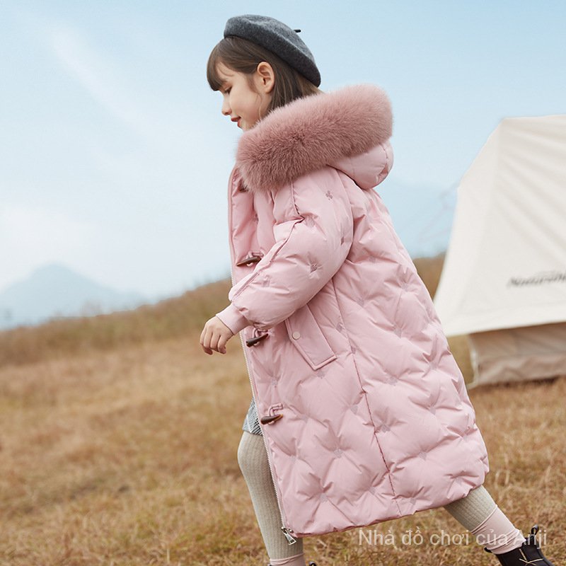 Children Girls Coat Long Thick White Duck Clothing Children Overcoats