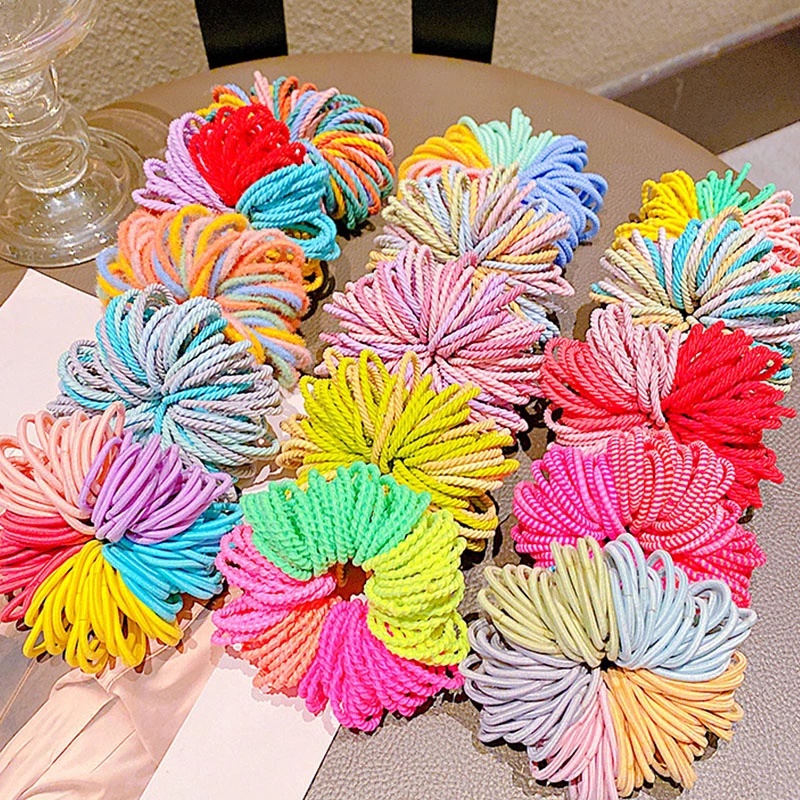 RainBow Bows Set 100 Dây Buộc Tóc Xoắn Co Giãn Nhiều Màu Sắc