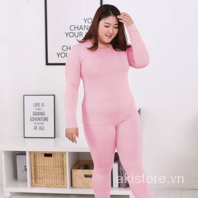 Set đồ dài giữ ấm dáng ôm cỡ lớn thời trang thu đông size M-5XL 120kg cho nữ