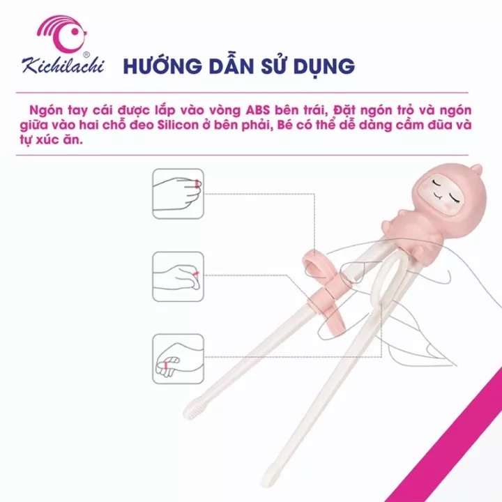Đũa tập ăn, đũa tập gắp xỏ ngón KICHI Hàn Quốc hình em bé đáng yêu cho bé tập gắp dễ dàng Nuoiconkieuhan