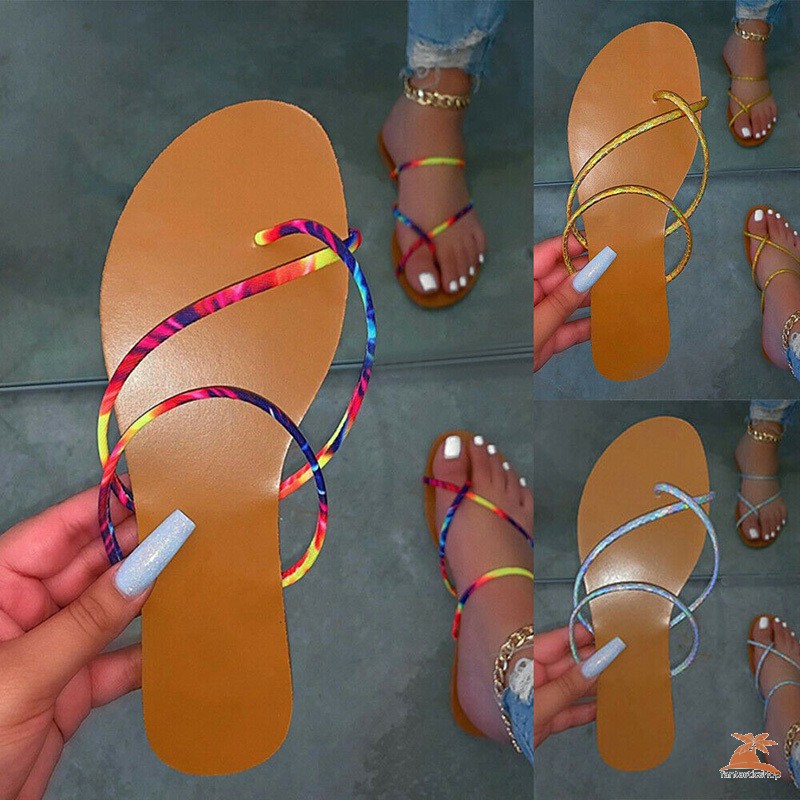 #dep Lê# Women Summer Casual Flat Toe Beach Sandals Slippers Slip-on Flip Flop Shoes