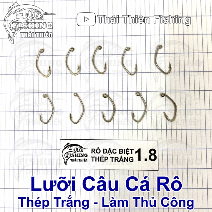 Lưỡi Câu Cá Rô Thép Trắng Đặc Biệt Làm Thủ Công Có Ngạnh Xỏ Lỗ Vỉ 10 Cái Nhiều Kích Thước