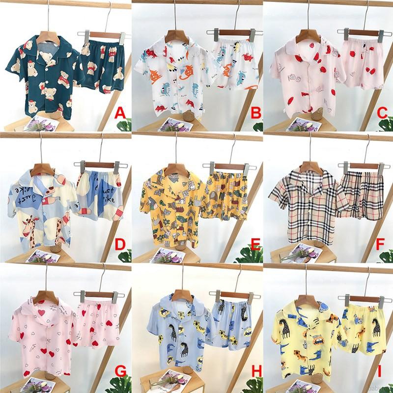 Set Áo Thun Ngắn Tay Cổ Tròn + Quần Short Pajamas Cho Bé Trai Gái