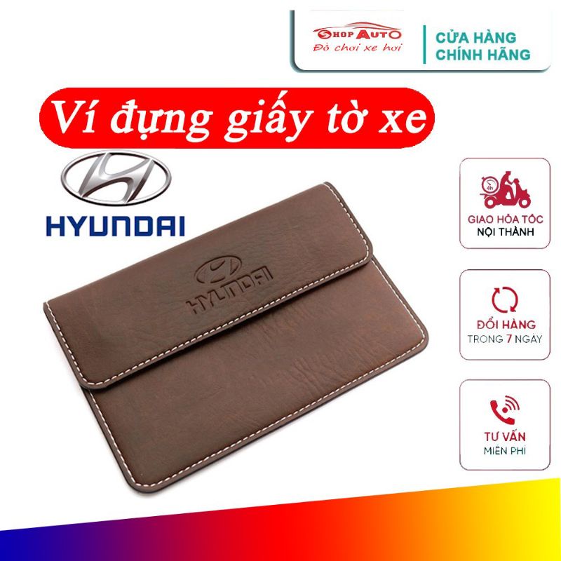 Ví da đựng đăng kiểm, giấy tờ ô tô cao cấp in dập nổi logo hãng xe Hyundai kích thước 19x12cm
