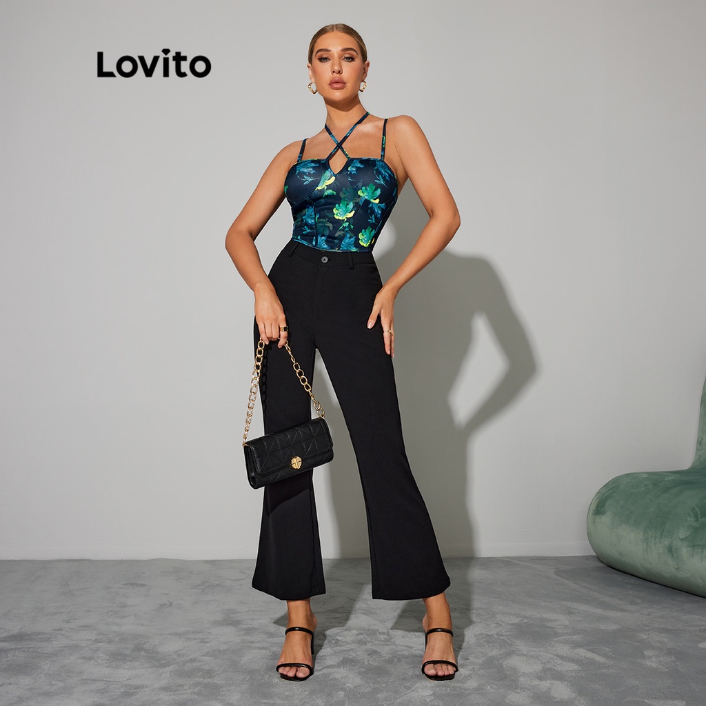Lovito DAY &amp; NIGHT GLAMOR Thường Hoa Ren Up Criss Cross Women Camis Top L32LE023 (Xanh lam lam)