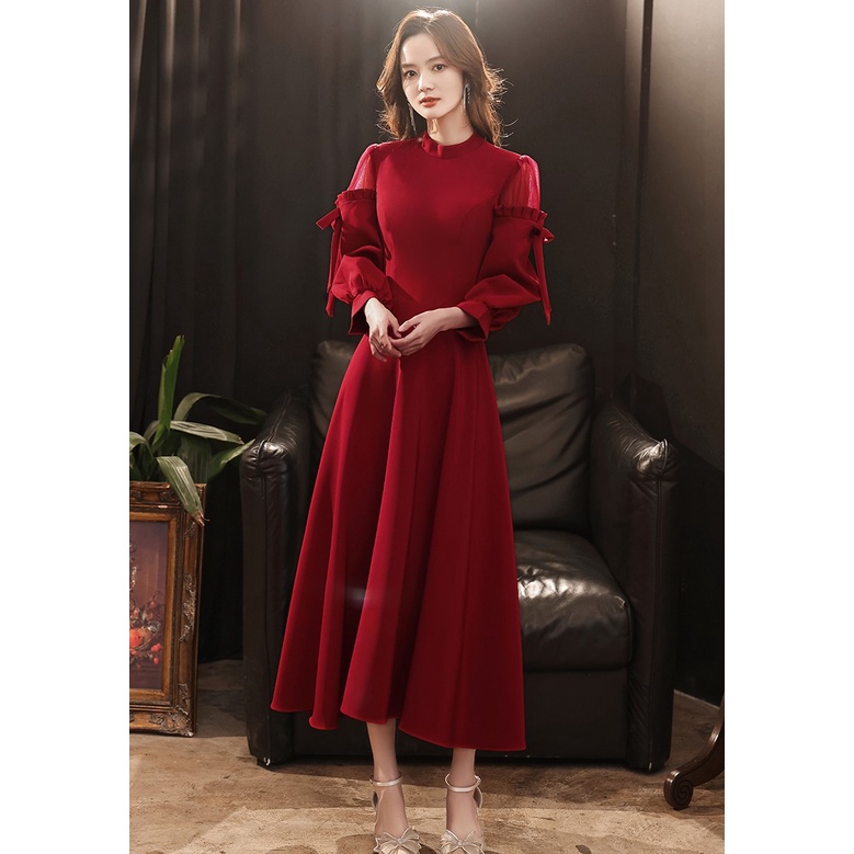 Váy nhung đỏ chất dày dặn V1551