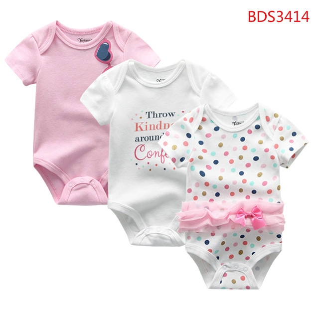 Bộ 3 áo liền quần bằng cotton họa tiết hoạt hình đáng yêu cho bé gái