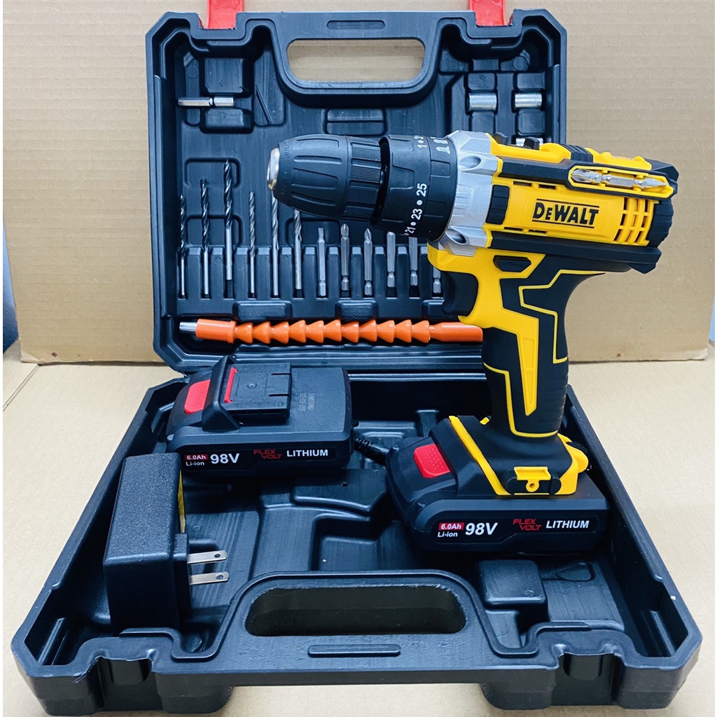 Máy khoan pin 98V DEWAT 3 chức năng có búa - Chuyên Khoan tường, Khoan sắt, Khoan gỗ, Bắt vít, Vặn ốc