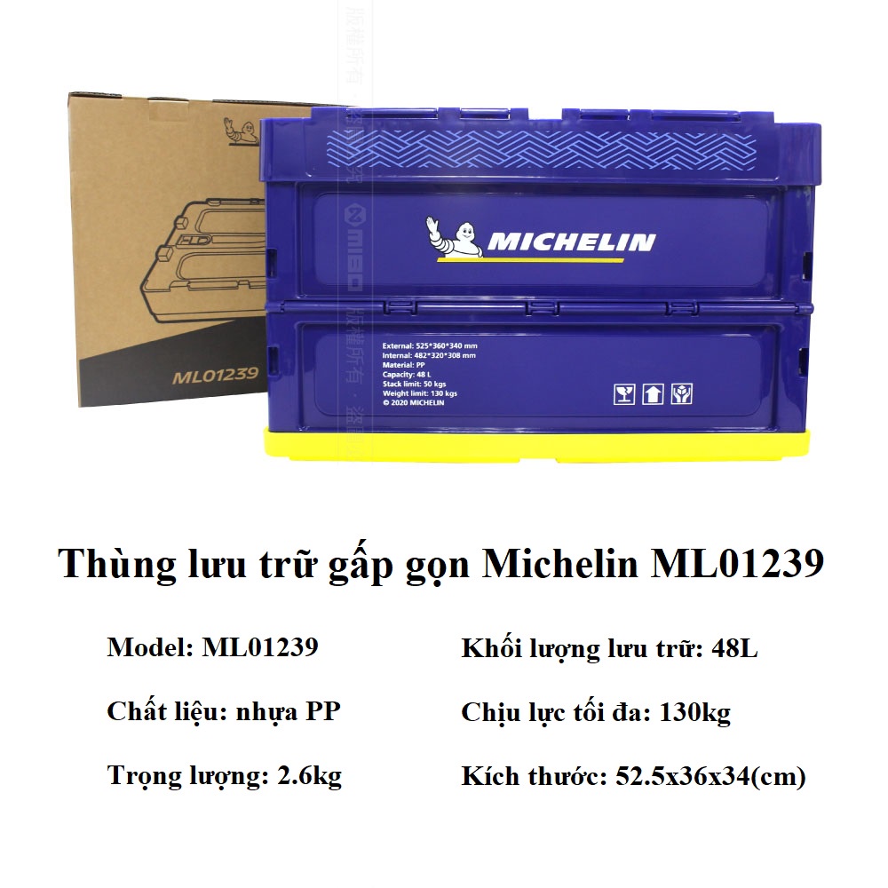 Thùng lưu trữ gấp gọn trên ô tô 48L Michelin ML01239 chịu lực cao đạt tiêu chuẩn châu Âu