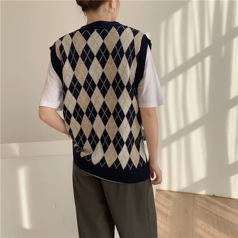 SUXI Áo Len Không Tay Cổ Chữ V Thời Trang Hàn Quốc Cho Nữ