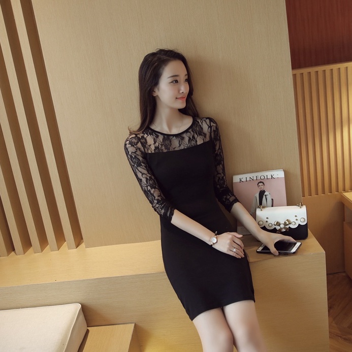 Đầm váy nữ công sở ôm body phối ren D64