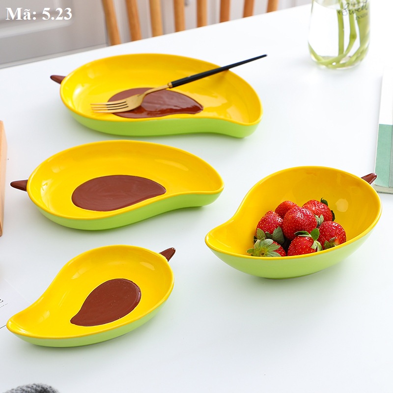 Bát đĩa sứ hình quả dứa, xoài màu hồng, màu vàng, đồ ăn dặm cho bé, phụ kiện bàn ăn 5.22 5.23