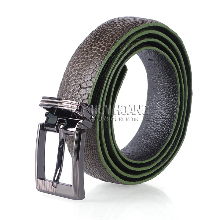 Thắt lưng nữ da đà điểu Huy Hoàng trơn màu xanh rêu HP5419