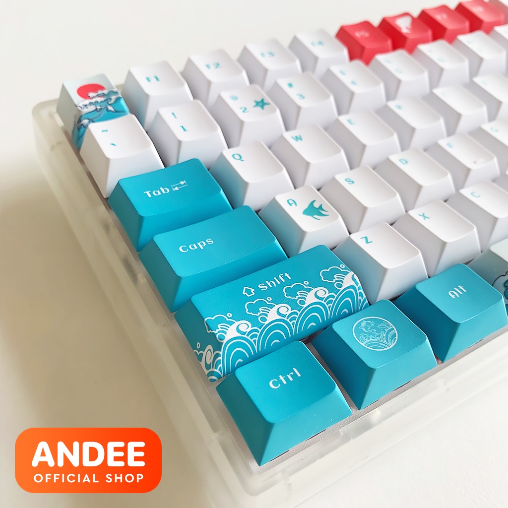 Keycap nút bàn phím Coral Sea dyesub PBT màu đẹp 127 nút dành cho bàn phím cơ