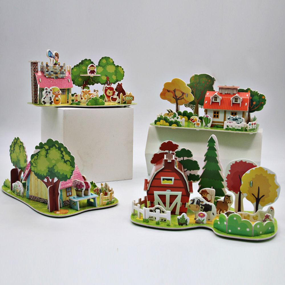 LANFY Children Gift House Villa Building Model Model Toy Educational Toys 3D Stereo Puzzle Puzzle Cartoon Puzzles Children Early Learning Creativity Kids Farm Zoo Puzzle