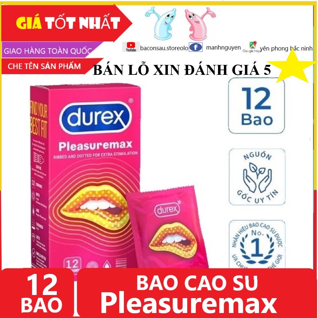 BCS Hỗ Trợ Tình Dục Nam Nữ Gai Siêu Mỏng Durex Pleasuremax Hộp 12 Bao,Kéo Dài thời gian QH, Tăng Cường Khoái Cảm