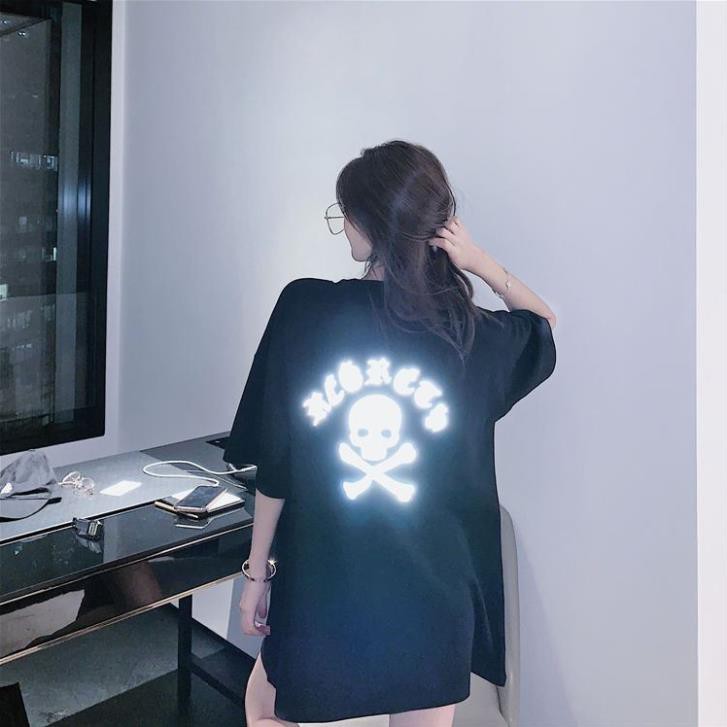 Áo Thun Phản Quang Tay Lỡ Unisex Nam Nữ Xương Chéo