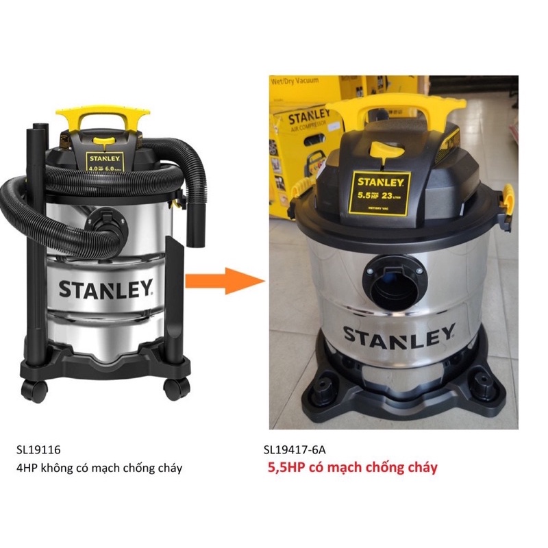 Máy hút bụi công nghiệp 5.5 HP khô và ướt, thổi Stanley 23Lít USA - SL19417P-6A (Mới 2022)- Chính hãng