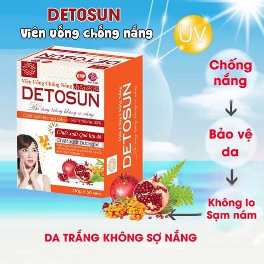 Viên uống chống nắng Detosun giúp bảo vệ da khỏi tác hại của tia UV ánh nắng làm đẹp da mờ thâm giảm sạm nám tàn nhang | Thế Giới Skin Care