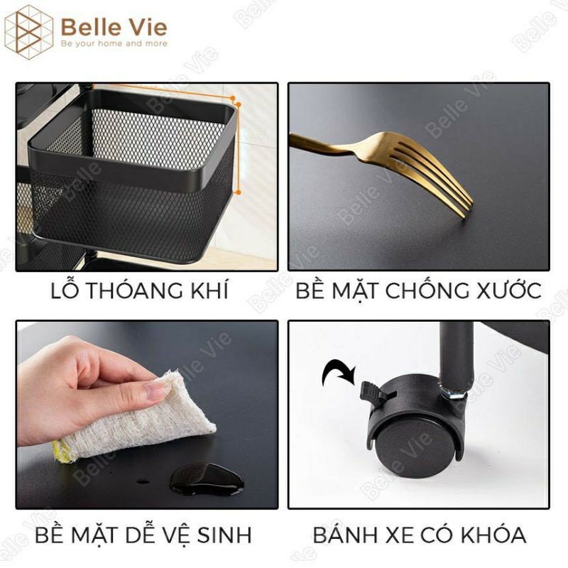 Kệ Đa Năng Đựng Rau Củ Quả Rổ Vuông Đồ Gia Dụng Kệ Nhà Bếp Có Bánh Xe Di Chuyển Tiện Lợi Xoay 360 Độ