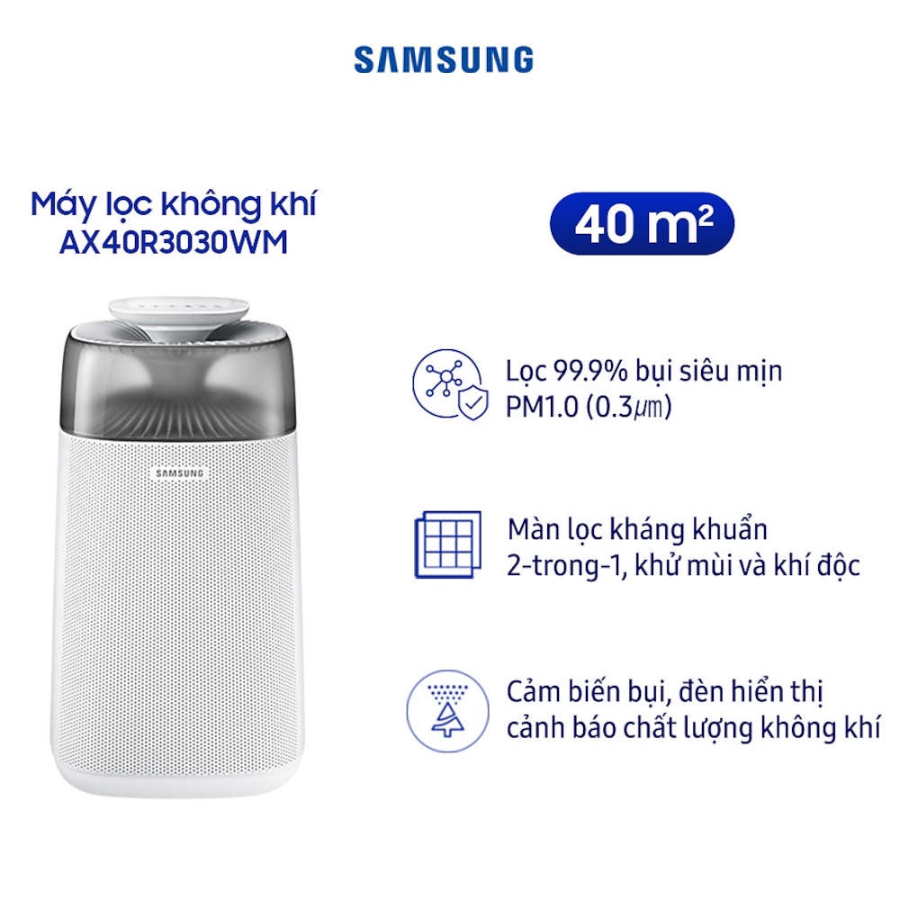 Máy lọc không khí Samsung AX40R3030WM/SV sản xuất Thái Lan, hàng chính hãng bảo hành 12 tháng