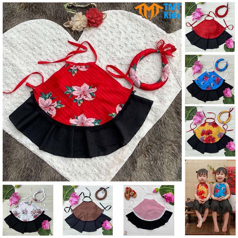 Set Yếm đào + Mấn cho bé gái ❤️VẢI LỤA CAO CẤP❤️ Lụa mềm mát, không xù lông, không phai màu, an toàn cho da bé