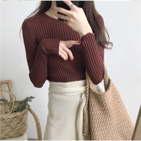 Áo len tay dài cổ tròn thời trang thu đông cho phái nữ