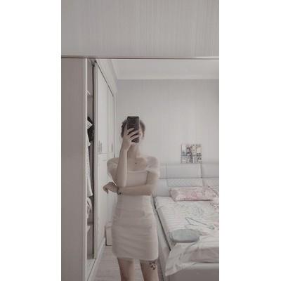 [Hàng order][Có ảnh thật] Váy voan rớt vai trễ vai mặc 2 kiểu ôm body gơi cảm sexy Ulzzang Hàn Quốc V68