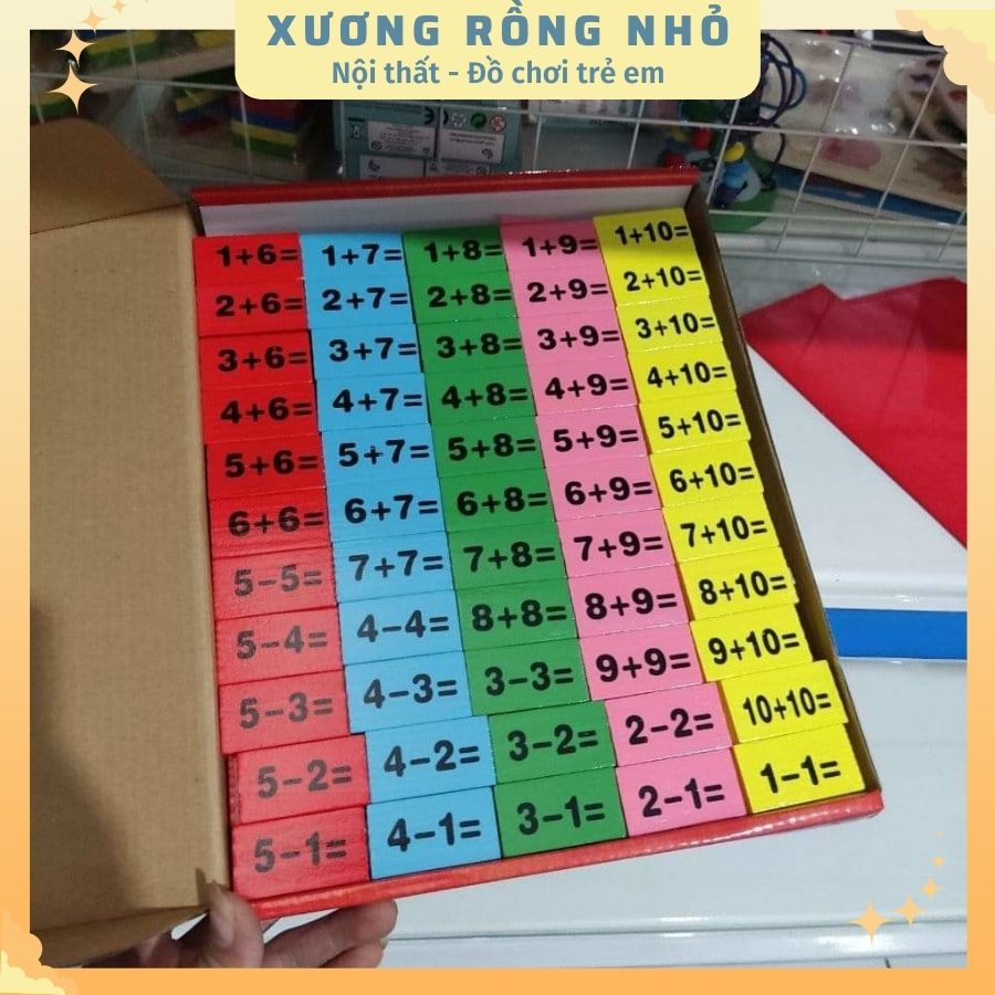 Đồ chơi Domino 110 quân bằng gỗ [Domino toán học - Ghép hình - Bộ xếp hình cho bé]