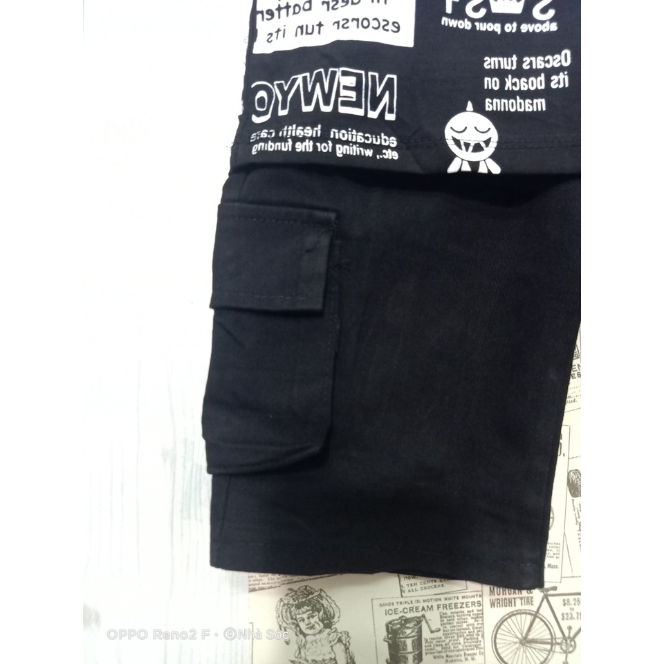 Set bộ bé trai, Set kaki bé trai quần túi hộp áo cotton in chữ cho bé trai 15-25kg