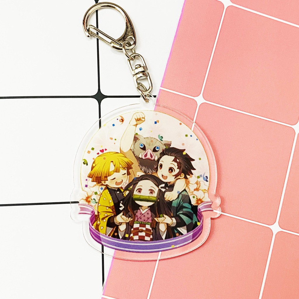 ( Mica trong acrylic ) Móc khóa Kimetsu no Yaiba Thanh gươm diệt quỷ ver nền cute quà tặng dễ thương anime chibi