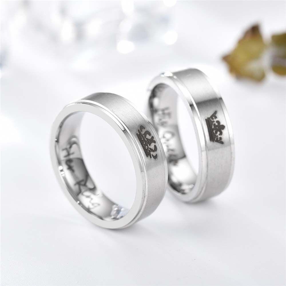 Nhẫn Đôi Bằng Thép Không Gỉ Khắc Chữ His Queen / Her King Phong Cách Hàn Quốc