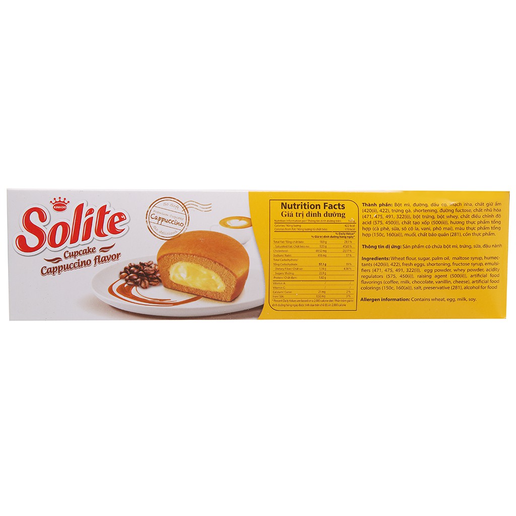 Bánh bông lan vị cappuccino Solite hộp 276g (12 cái)