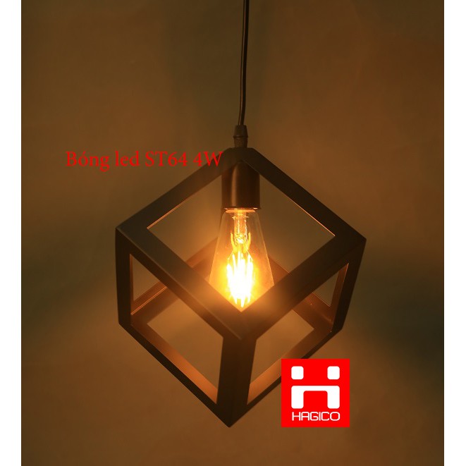 Đèn trang trí thả trần khung sắt hình lập phương hình vuông