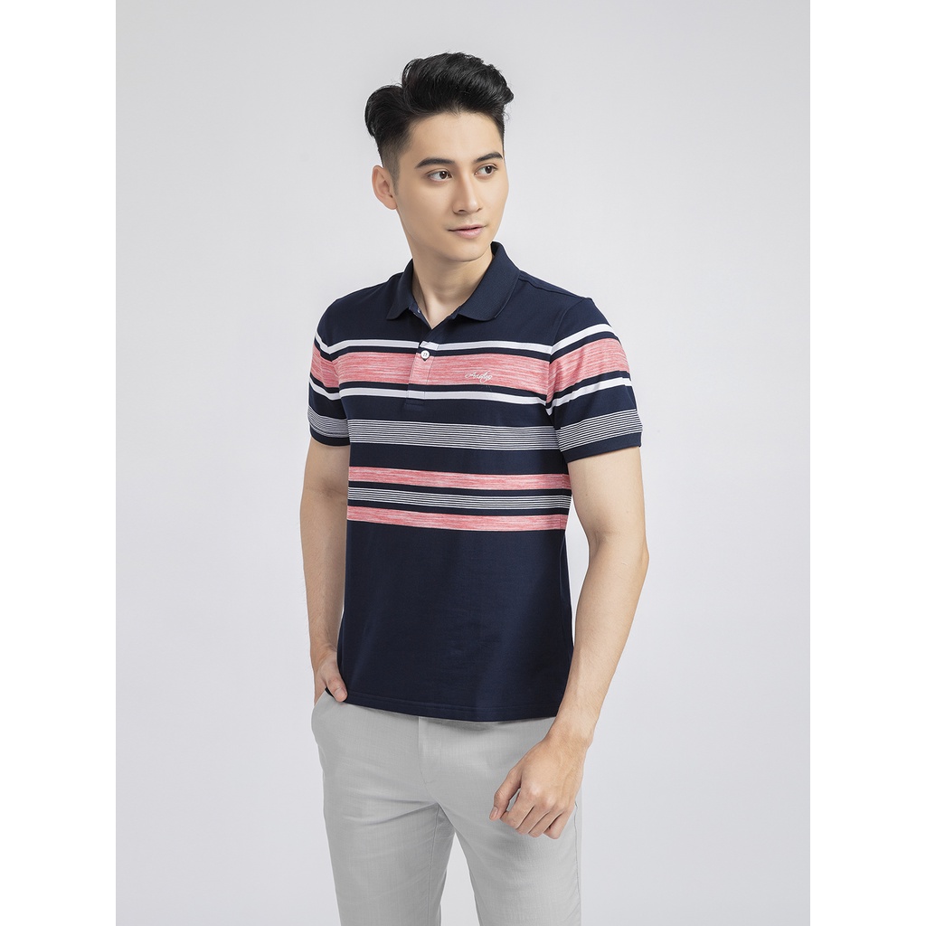 Áo thun polo nam Aristino APS006S1 phông có cổ bẻ dáng regular suông vừa phối màu kẻ ngang vải Cotton cao cấp mềm mại